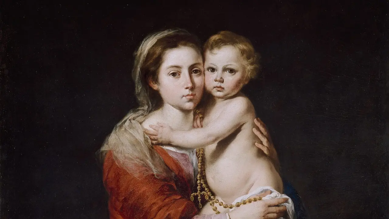 La Virgen del Rosario, de Murillo: la Virgen con el Niño, que sostiene un rosario