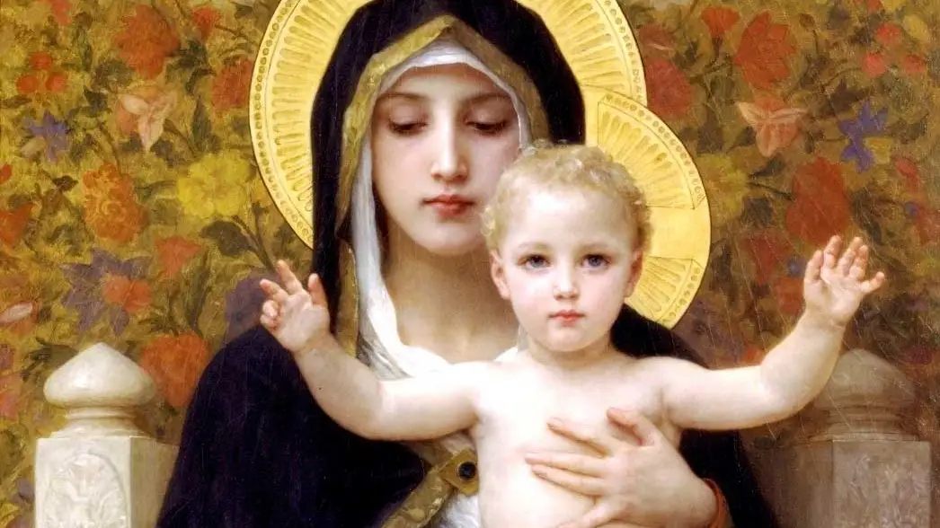 La Virgen de los lirios, con el Niño en brazos
